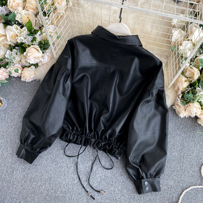 Korean Retro Bf Style Loose Leather Jacket
