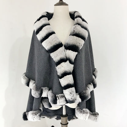 Shawl Cloak Fox Fur Stitching Cashmere Coat