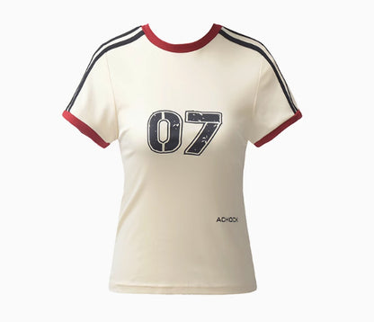 Retro Women's Contrast Color Striped Stitching Short Sleeve