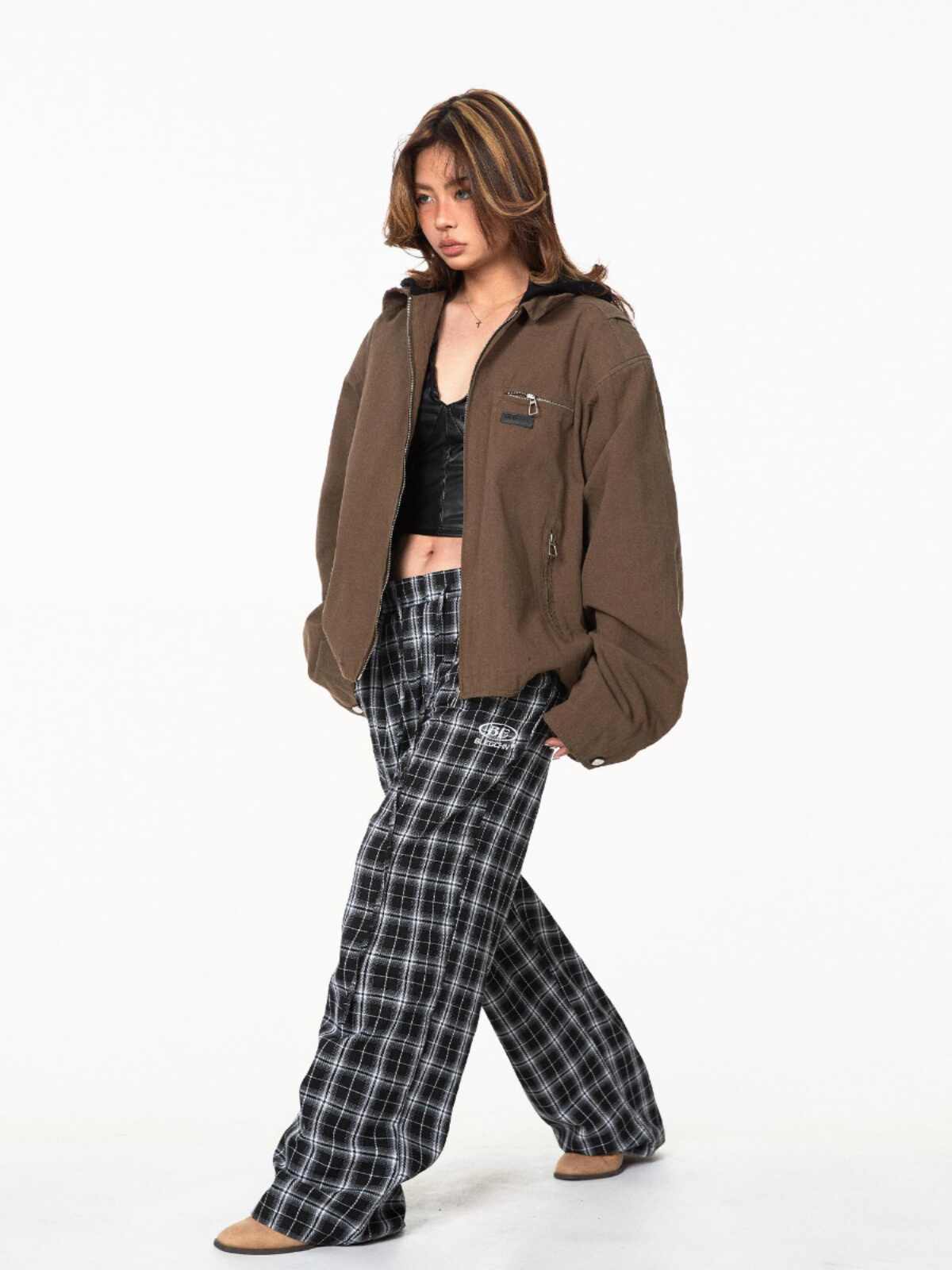 Retro Fake Two-piece Street Motorcycle Clothing Women's Lapel Patch Jacket Coat