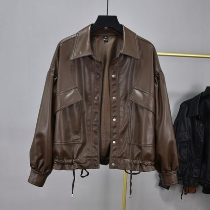 Korean Retro Bf Style Loose Leather Jacket