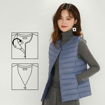 Women's Liner Waistcoat Lightweight Vest Down Jacket Round Neck Thin Lightweight