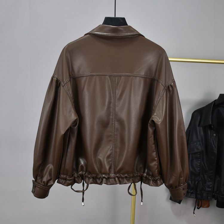 Korean Retro Bf Style Loose Leather Jacket