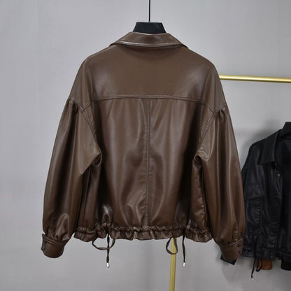 Korean Retro Bf Style Loose Leather Jacket