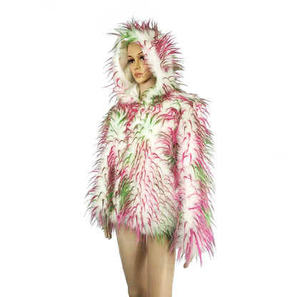 Tie-Dye Multicolored Faux Fur Fried Jacket
