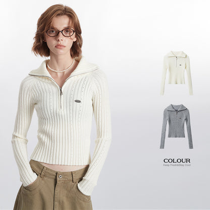 Striped Knitted Cardigan Slim-fit Crop-top Sunken Stripe Long Sleeve