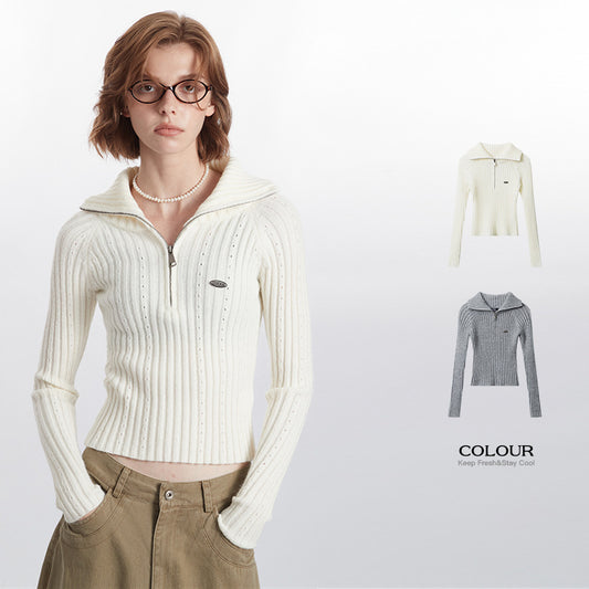 Striped Knitted Cardigan Slim-fit Crop-top Sunken Stripe Long Sleeve