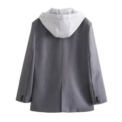 Loose Suit Jacket Women's Cross-border False Two-piece Patchwork Hooded
