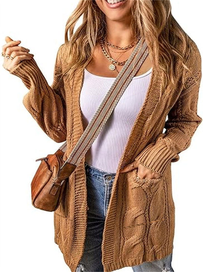 Solid Color Loose Cardigan Sweater With Pockets