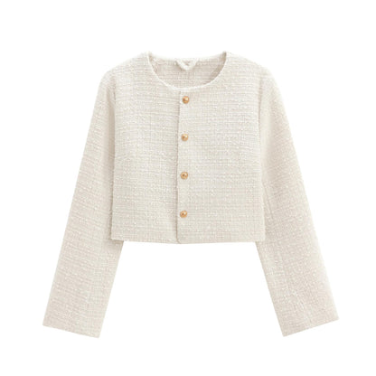 Round Neck Single-breasted Velvet Short Coat