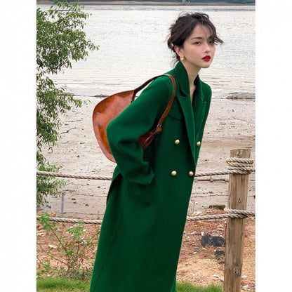 Coat Women's Suit Collar Woolen Long Coat