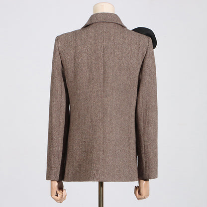 Temperament Commute Style Handmade Three-dimensional Flower Decoration Stitching Double-breasted Women's Suit Jacket