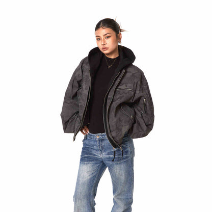 Retro Workwear Camouflage Coat Women Fake Two Pieces Loose Jacket