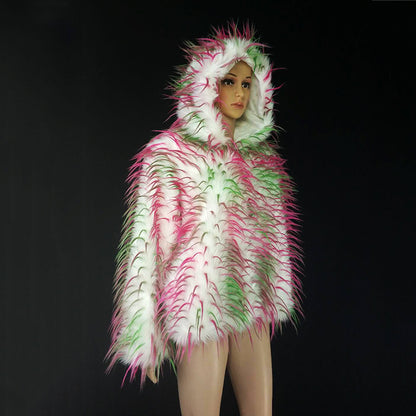 Tie-Dye Multicolored Faux Fur Fried Jacket