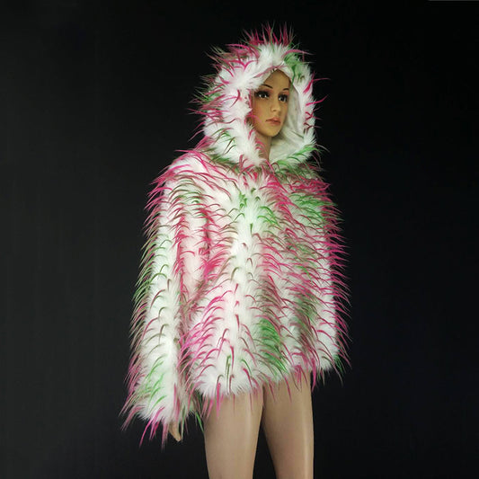 Tie-Dye Multicolored Faux Fur Fried Jacket