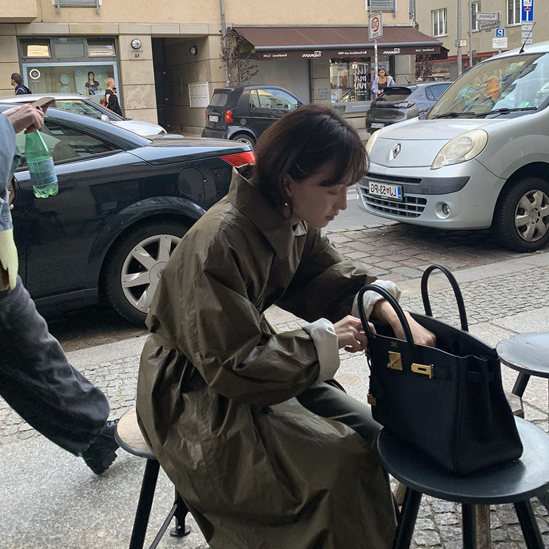 Retro Commuter's All-matching Profile Slimming Lace-up Trench Coat