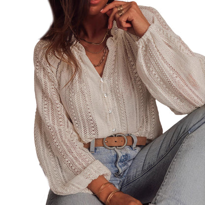 Solid Color Hollow Loose Long Sleeve Top