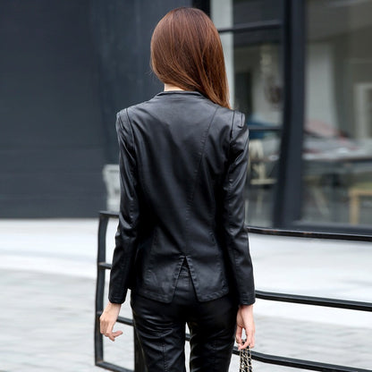 Small Leather Women's Slim Biker Jacket Plus Size Coat