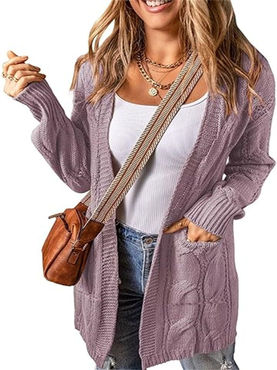 Solid Color Loose Cardigan Sweater With Pockets