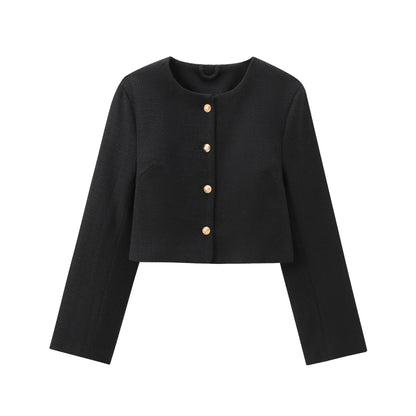 Round Neck Single-breasted Velvet Short Coat