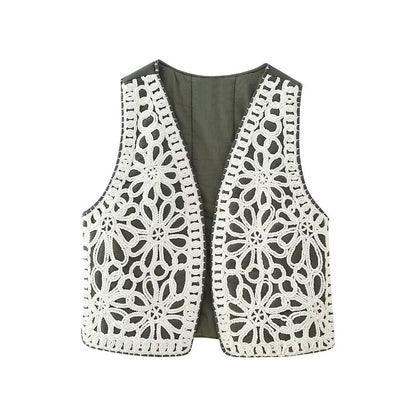 Retro Hollow Embroidery Cotton-padded Jacket Vest