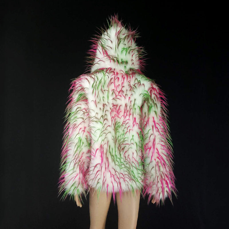 Tie-Dye Multicolored Faux Fur Fried Jacket
