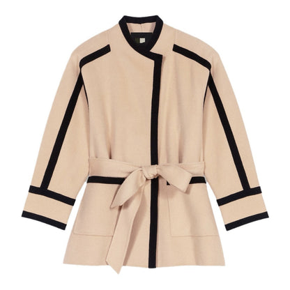 Casual Double-sided Woolen Coat Lace-up Contrast-color Mid-length