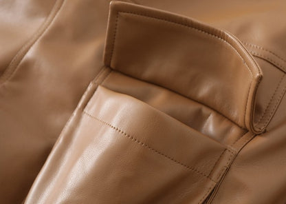 Women's Tooling Style Leather Jacket Jacket With Stand-up Collar