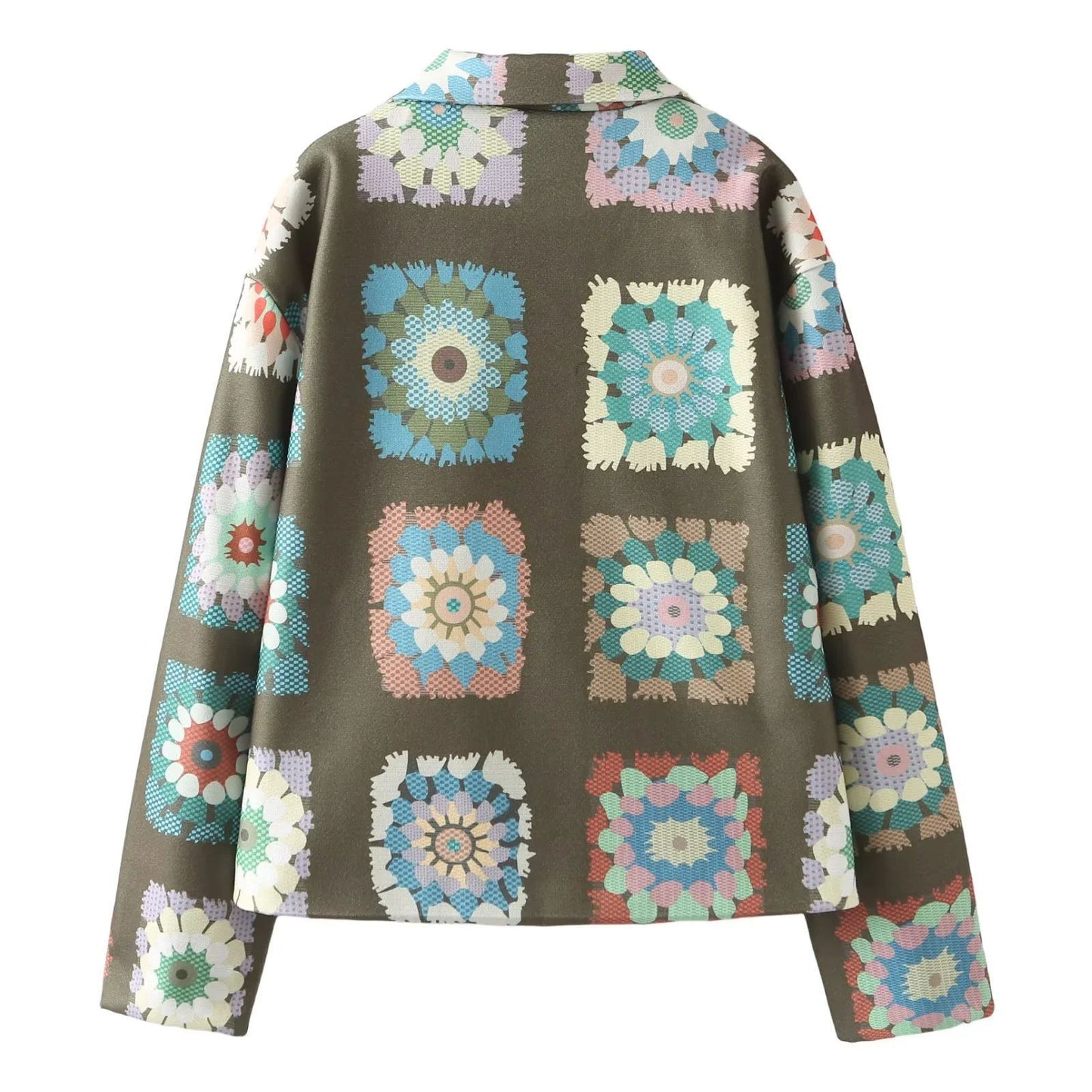 Fashion Casual Retro Printed Design Short Lapel Pocket Jacket
