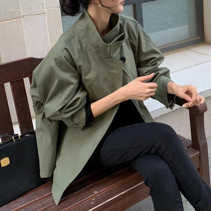 Retro Loose Long Sleeve Short Trench Coat Women