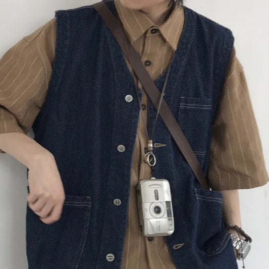 Several Pieces Japanese-style Retro Multi-pocket Workwear Denim Vest