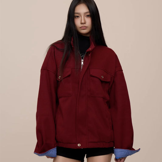 Christmas Red Woolen Cotton Padded Thickened Cotton-padded Coat