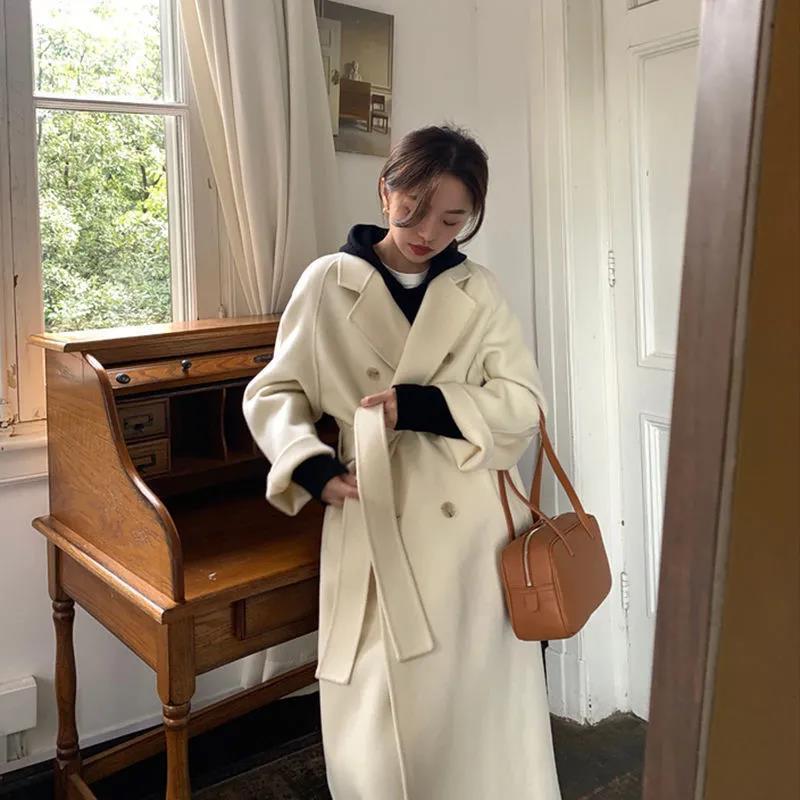 Gentle Scarf Collar Woolen Coat For Women