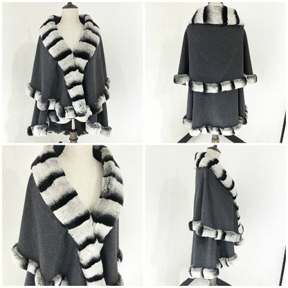 Shawl Cloak Fox Fur Stitching Cashmere Coat
