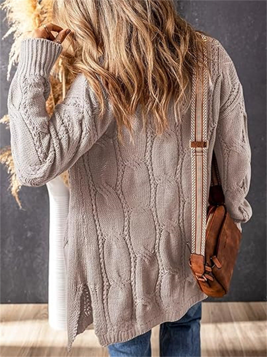 Solid Color Loose Cardigan Sweater With Pockets