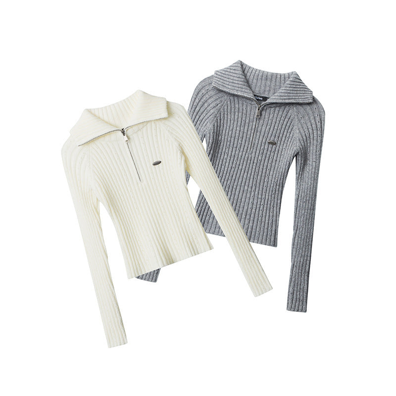 Striped Knitted Cardigan Slim-fit Crop-top Sunken Stripe Long Sleeve