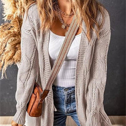 Solid Color Loose Cardigan Sweater With Pockets