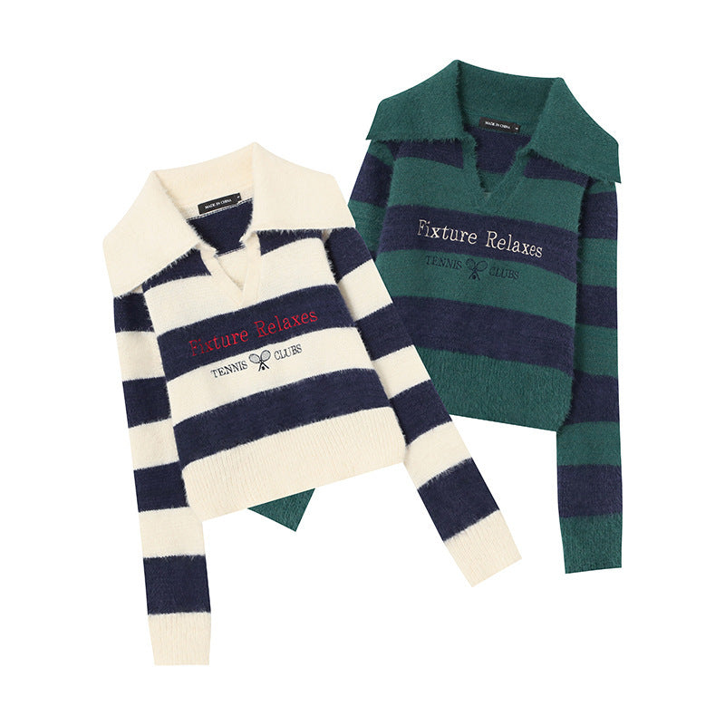 Striped Short Style Sweater Loose Korean Style Lazy Style