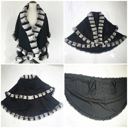Shawl Cloak Fox Fur Stitching Cashmere Coat