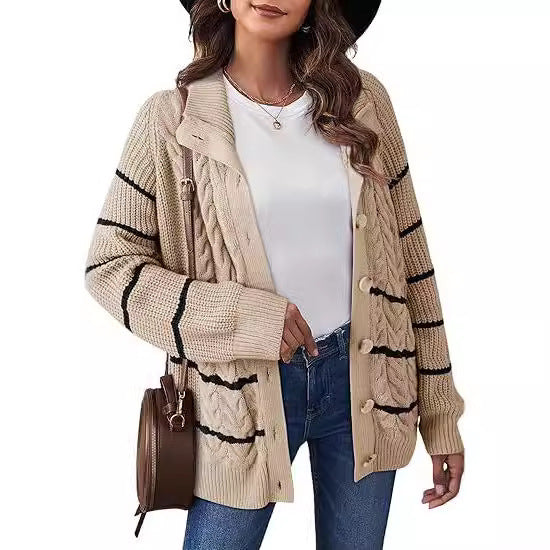 Striped Twist Knitted Button Cardigan