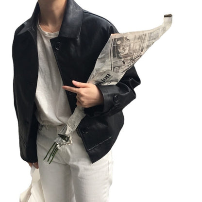 Handsome Retro Simple Casual Loose All-match Solid Color Matte Leather Jacket