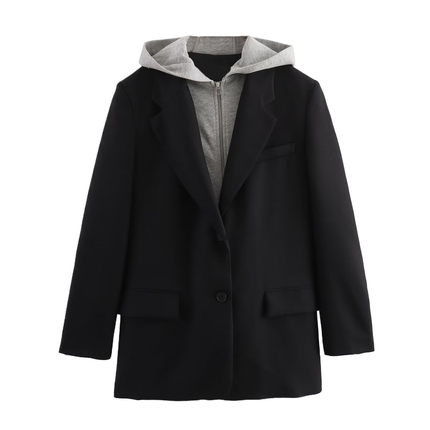 Loose Suit Jacket Women's Cross-border False Two-piece Patchwork Hooded
