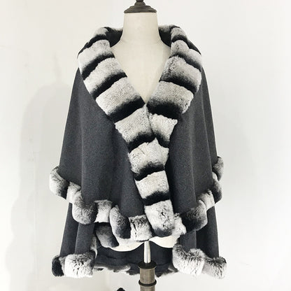 Shawl Cloak Fox Fur Stitching Cashmere Coat