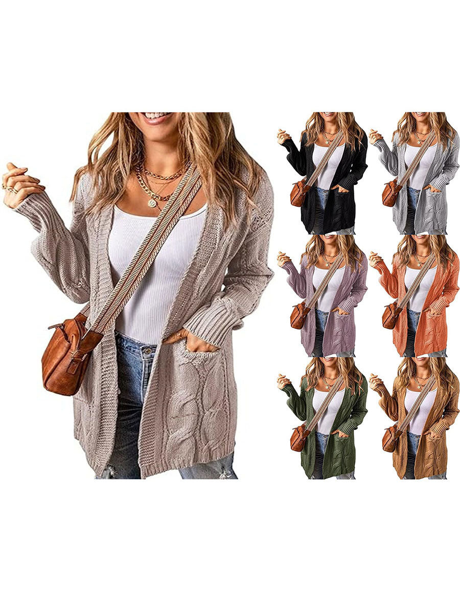 Solid Color Loose Cardigan Sweater With Pockets