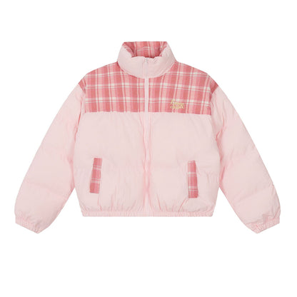Sweet Girl Plaid Stitching High Quality Cotton Coat Jacket