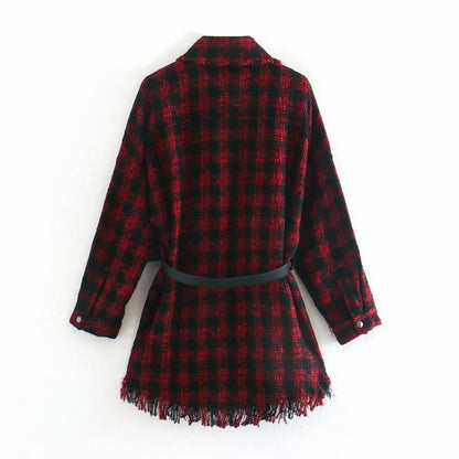 Summer Foreign Trade Wholesale Women's Assembly Belt Red Plaid Shirt Jacket