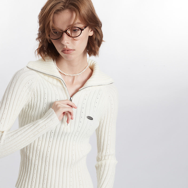Striped Knitted Cardigan Slim-fit Crop-top Sunken Stripe Long Sleeve