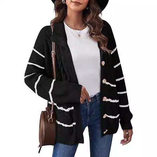 Striped Twist Knitted Button Cardigan