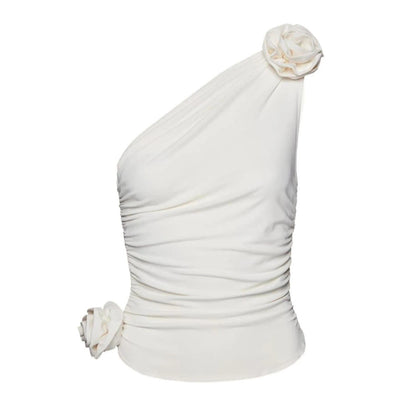 Sleeveless Sloping Shoulder Backless Top Women's Three-dimensional Flower Sexy Slimming High-grade Vest