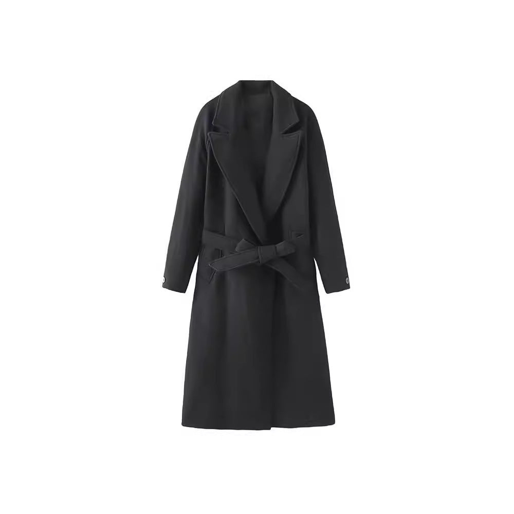 Temperament Fashion Neutral With Waist Woolen Coat